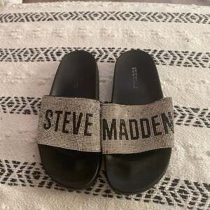 Steve Madden Women's Rhinestone Black Slide Sandals